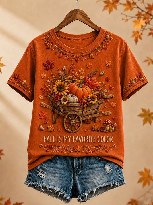 Women's fall is my favorite color Peinted short-sleeved T-shirt