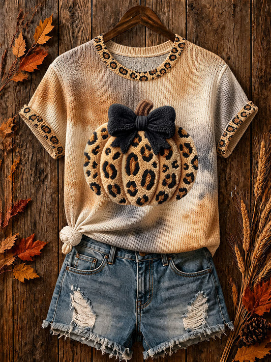 Women's Autumn Leopard Print Pumpkin Tops