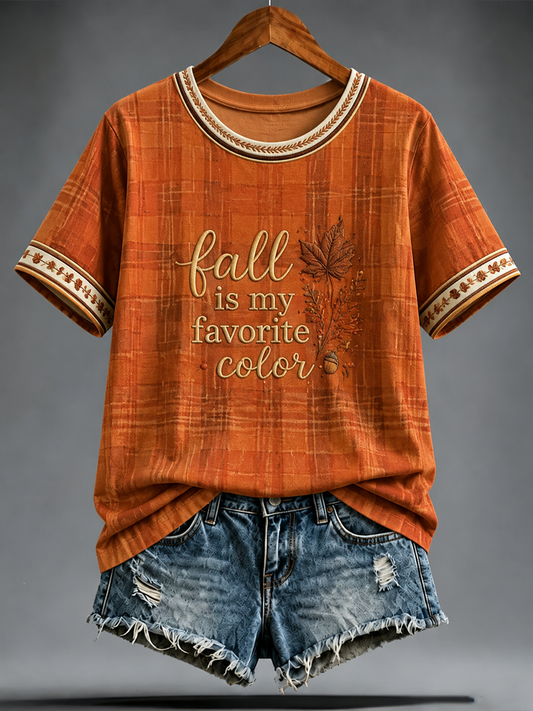 Women's fall is my favorite color Peinted short-sleeved T-shirt