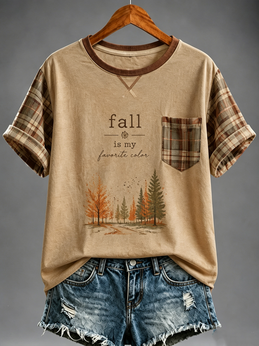 Women's fall is my favorite color Peinted short-sleeved T-shirt