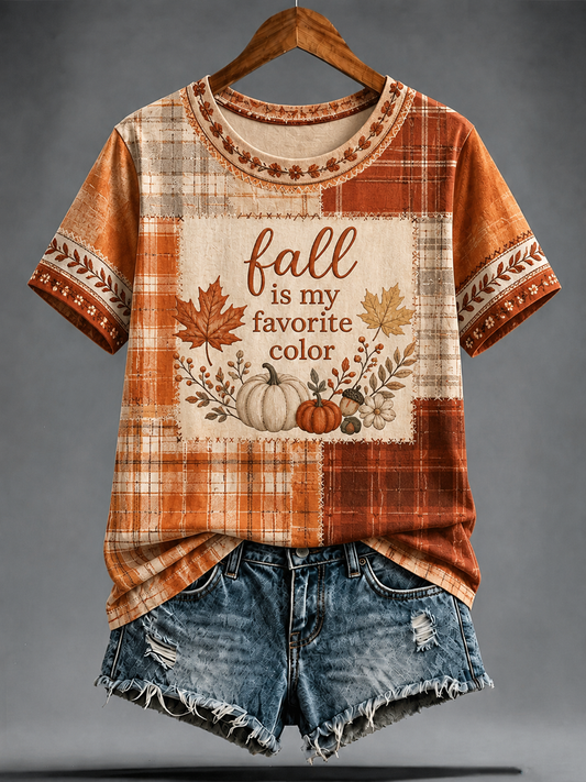 Women's fall is my favorite color Peinted short-sleeved T-shirt