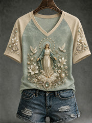 Women's Assumption of Mary Print V-neck T-Shirt