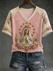 Women's Assumption of Mary Print V-neck T-Shirt