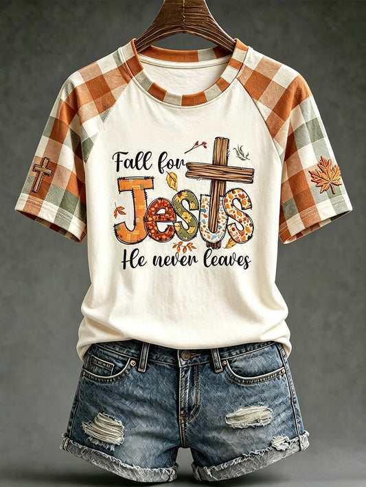 Women's Faith Slogan Leopard Print Pattern Printed Leisure Round Neck T-shirt