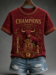 Women's España Champions Gift For Football Fans Print Casual Short Sleeve T-shirt