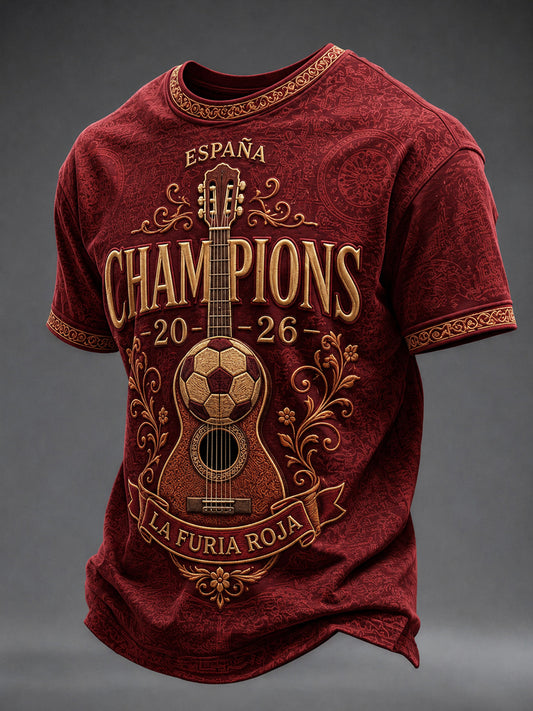 Men's España Champions Gift For Football Fans Print Casual Short Sleeve T-shirt