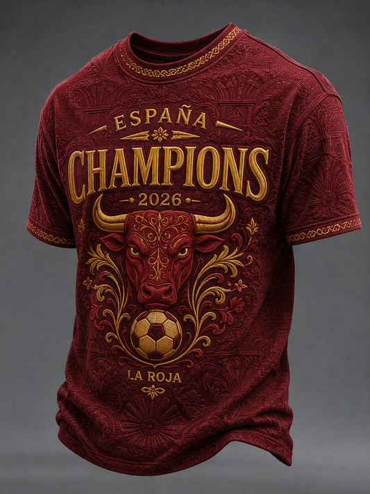 Men's España Champions Gift For Football Fans Print Casual Short Sleeve T-shirt