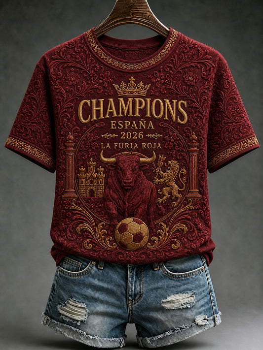 Women's España Champions Gift For Football Fans Print Casual Short Sleeve T-shirt
