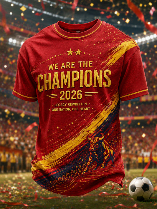 Men's We Are The Champions 2026 Print Celebrate España Champions Gift For Football Fans Casual Tee