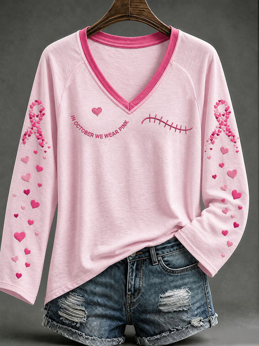 Women's In October We Wear Pink V-Neck T-Shirt