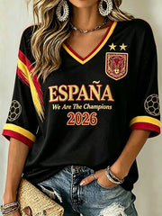 Women's 2026 España Football Fans Casual Mid-length Sleeves V-Neck T-Shirt