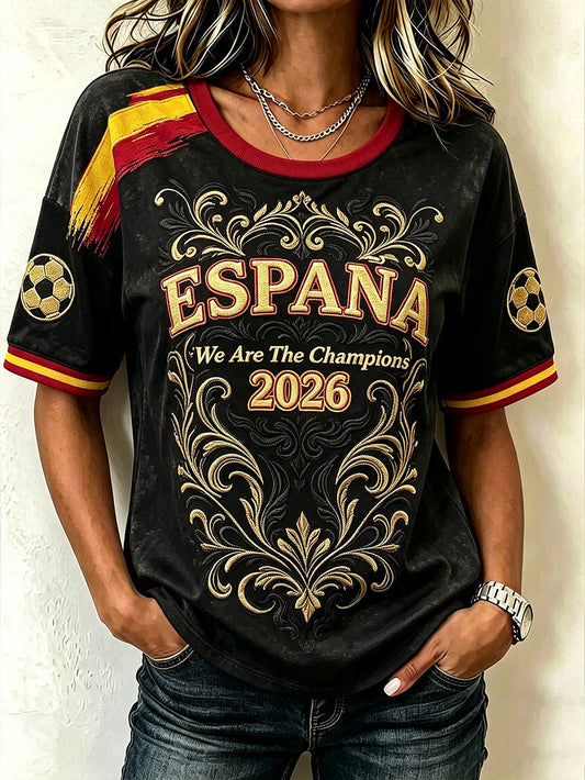 Women's 2026 España Football Fans Casual Mid-length Sleeves T-shirt