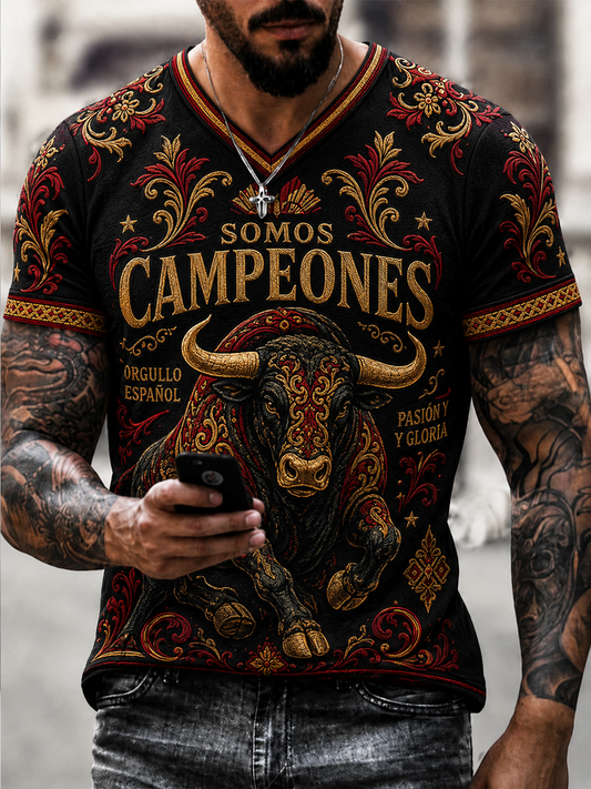 Men's Somos los campeones Printed V-neck T-shirt