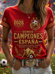 Women's We Are The Champions 2026 Print Celebrate España Champions Gift For Football Fans Casual Tee