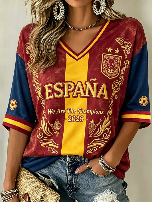 Women's 2026 España Football Fans Casual Mid-length Sleeves T-shirts