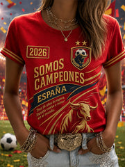 Women's We Are The Champions 2026 Print Celebrate España Champions Gift For Football Fans Casual Tee