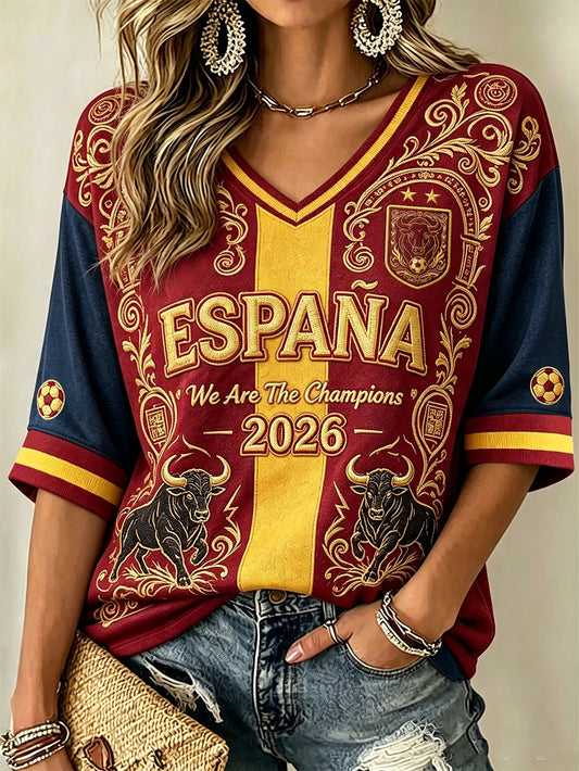 Women's 2026 España Football Fans Casual Mid-length Sleeves T-shirts