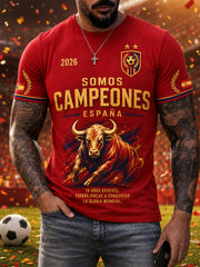 Men's We Are The Champions 2026 Print Celebrate España Champions Gift For Football Fans Casual Tee
