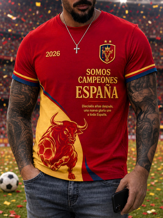 Men's We Are The Champions 2026 Print Celebrate España Champions Gift For Football Fans Casual Tee