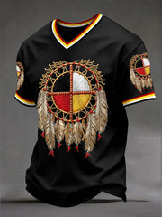 Men's Native Medicine Wheel Dreamcatcher V-Neck T-Shirts