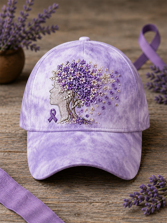 Unisex Purple Floral Print Alzheimer's Awareness Support Hat