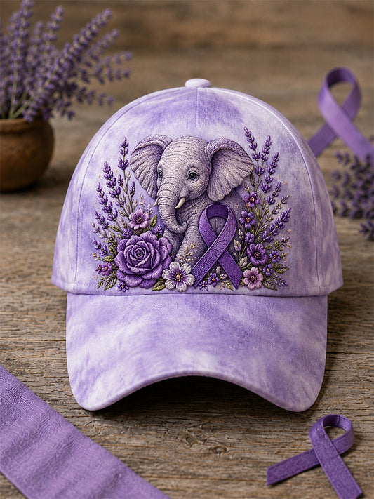 Unisex Purple Floral & Elephant Print Alzheimer's Awareness Support Hat