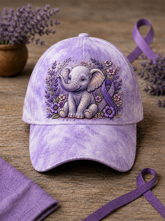 Unisex Purple Floral & Elephant Print Alzheimer's Awareness Support Hat