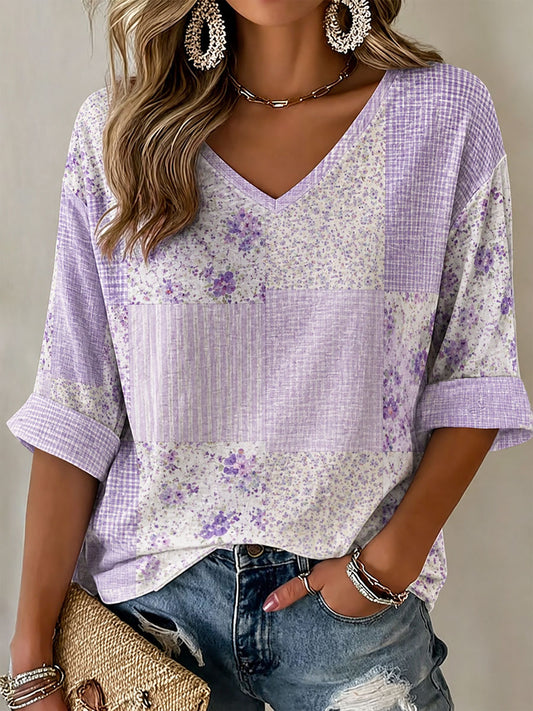 Women's Purple Floral Print Casual T-Shirt