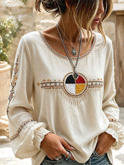 Women's Indigenous Art Cotton Linen Shirt