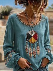 Women's Indigenous Art Cotton Linen Shirt
