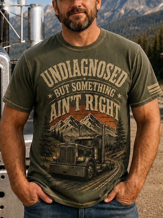 Men's Funny Vintage Trucker Graphic Undiagnosed but Something Ain’t Right  Short Sleeve T-shirt