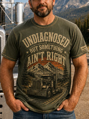 Men's Funny Vintage Trucker Graphic Undiagnosed but Something Ain’t Right  Short Sleeve T-shirt