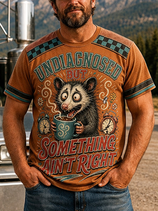Men's Funny Opossum Vintage Graphic Undiagnosed but Something Ain’t Right  Short Sleeve T-shirt