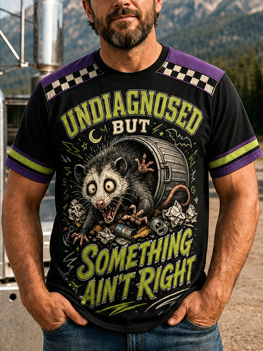 Men's Funny Opossum Vintage Graphic Undiagnosed but Something Ain’t Right  Short Sleeve T-shirt
