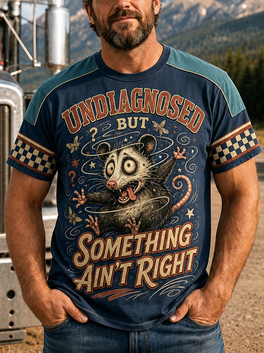 Men's Funny Opossum Vintage Graphic Undiagnosed but Something Ain’t Right  Short Sleeve T-shirt
