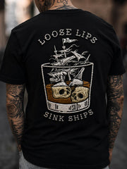 Men's LOOSE LIPS SINK SHIPS Skulls Ship in the Water Graphic t-shirt