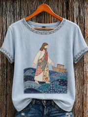 Women's Christian Jesus Walking on Water  O-neck Short Sleeve T-shirt