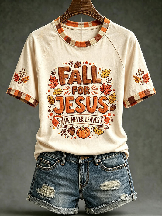 Women's autumn element faith slogan printed casual short sleeve T-shirt