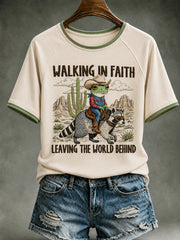 Women's Christian Walking In Faith Leaving The World Behind O-neck Short Sleeve T-shirt