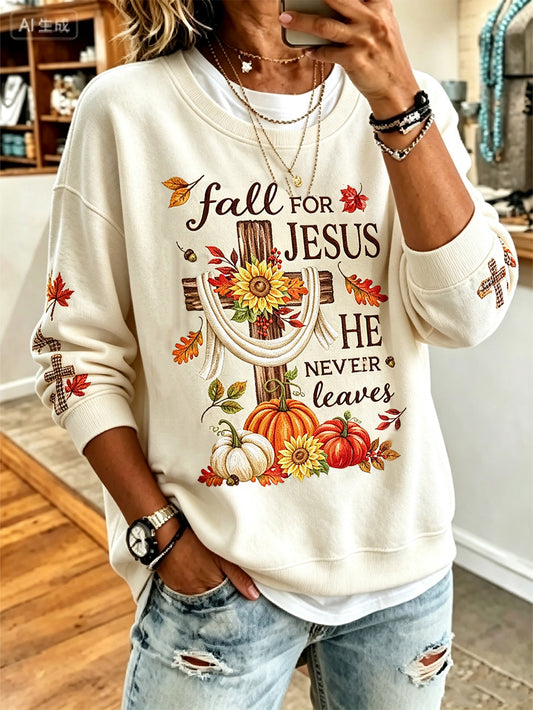 Women's autumn element faith slogan printed casual sweatshirt
