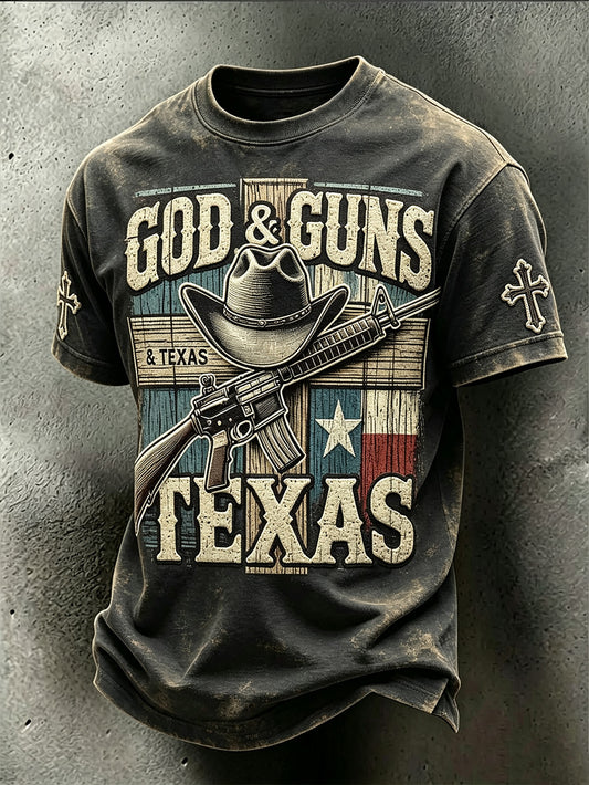Men's retro western style pattern printed casual short-sleeve T-shirt