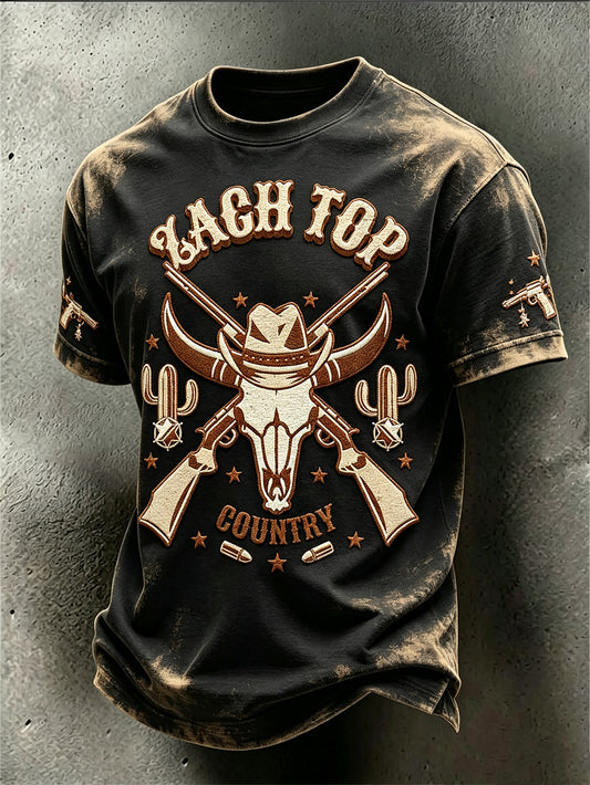Men's retro western style pattern printed casual short-sleeve T-shirt