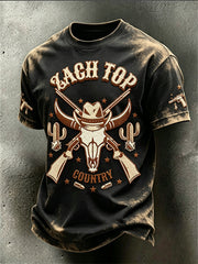 Men's retro western style pattern printed casual short-sleeve T-shirt