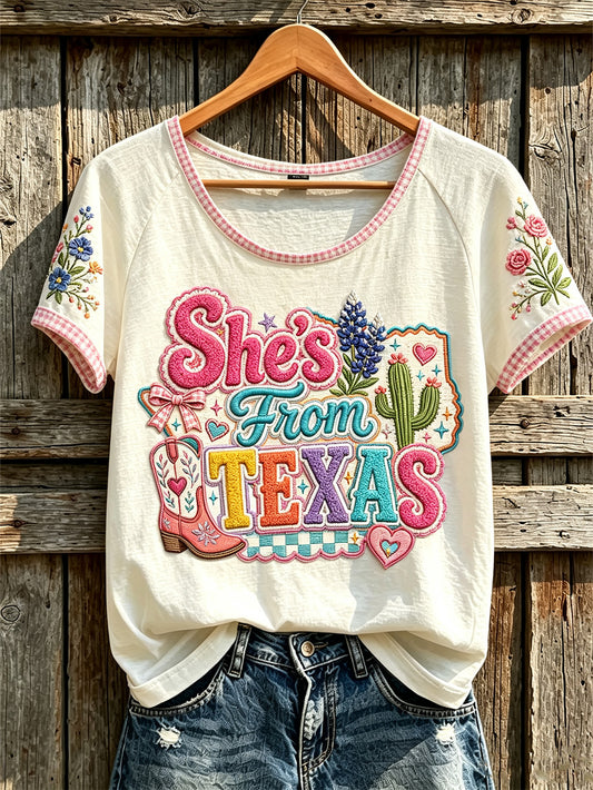 Women's retro western style pattern printed casual short-sleeve T-shirt