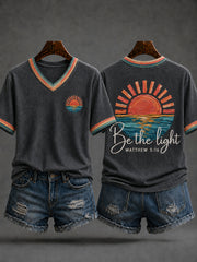 Women's Christian Be The Light  V-neck Short Sleeve T-shirt