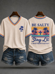 Women's Christian Be Salty Stay Lit  V-neck Short Sleeve T-shirt