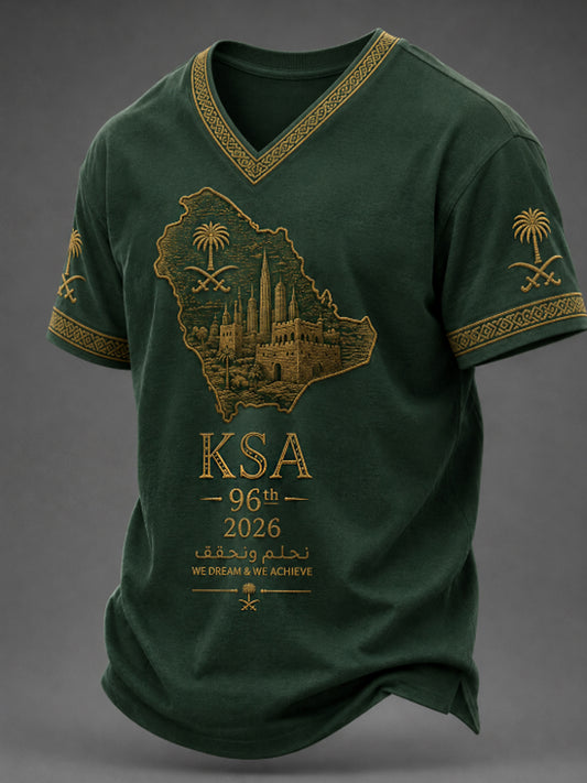 Men's Saudi National Day V-neck T-shirt
