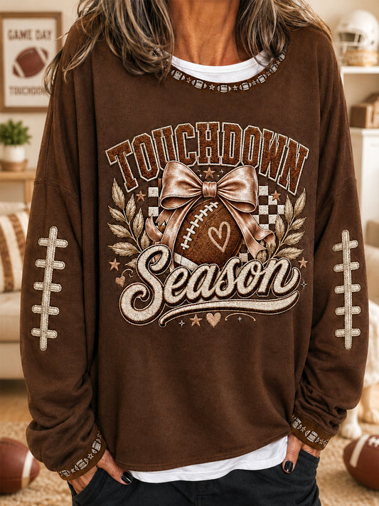 Women's Football Gameday Touchdown Season Print Gift For Football Fans Casual Top