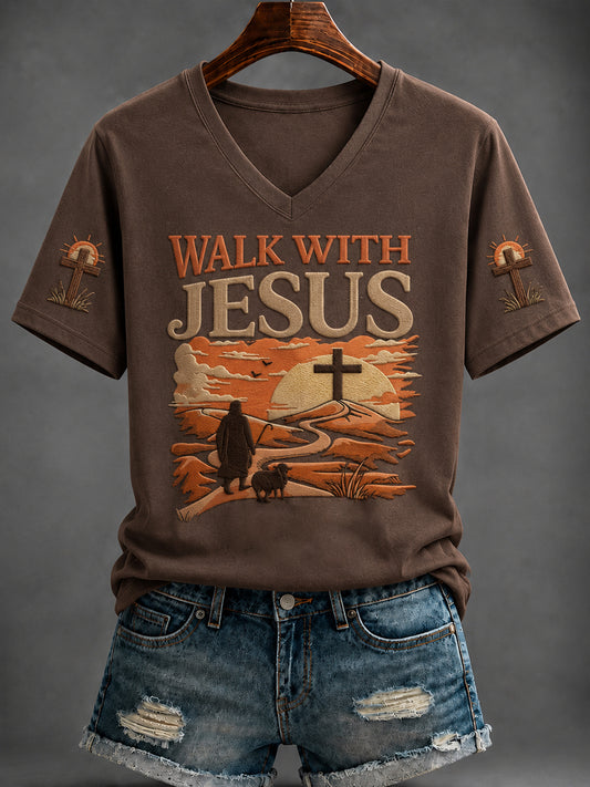 Women's Western Faith Printed V-neck T-shirt