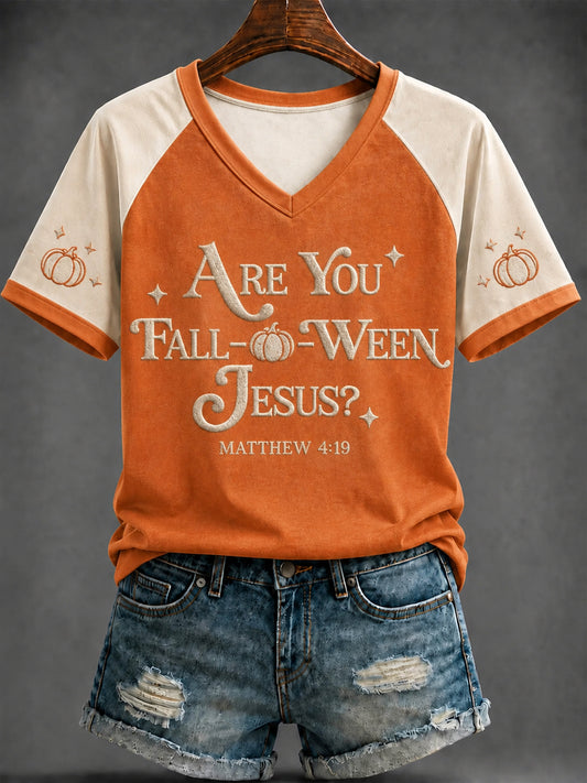 Women's Autumn Faith Printed V-neck T-shirt
